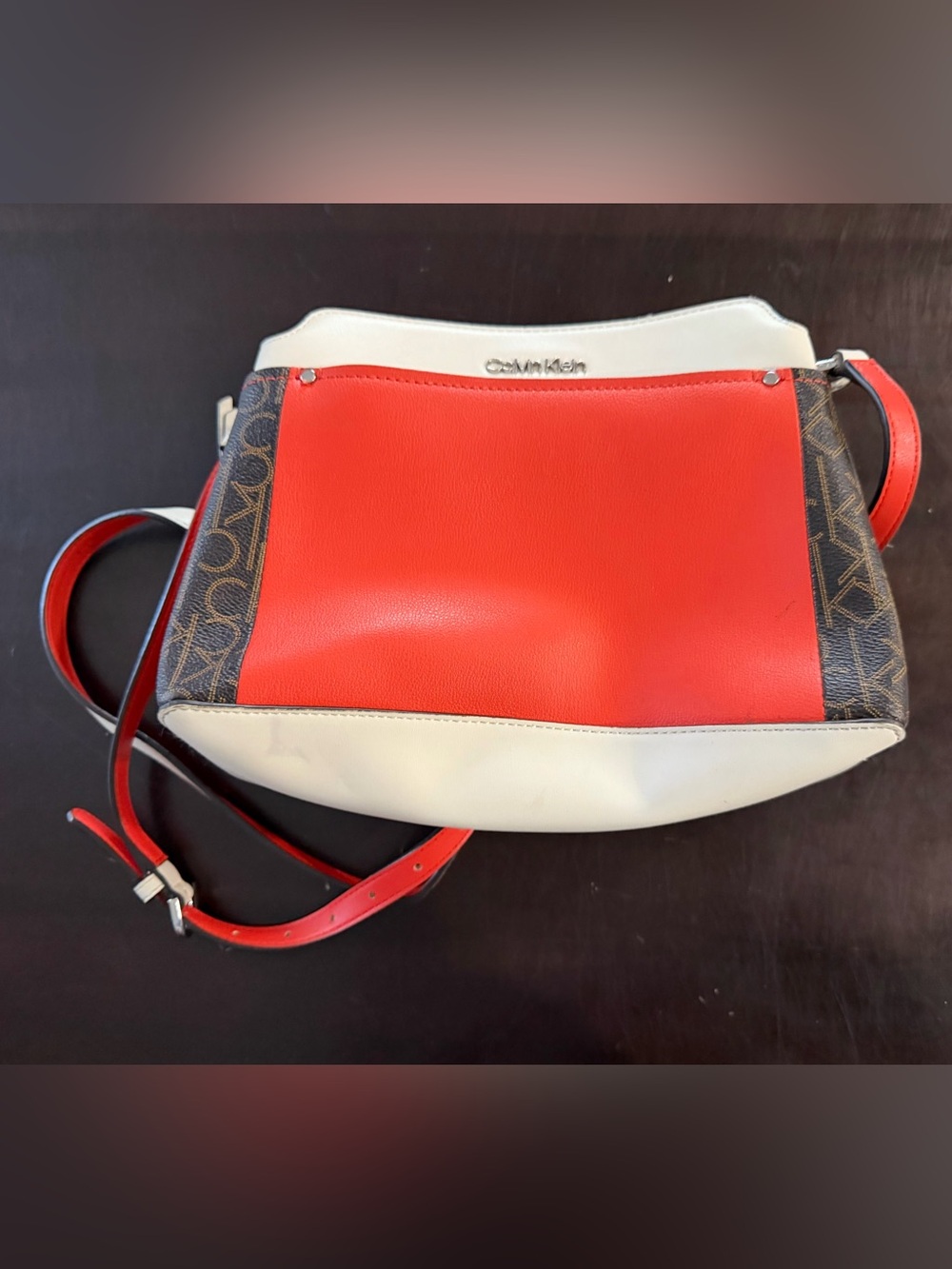 Calvin Klein Red, White & Brown Logo Panel Crossbody Bag